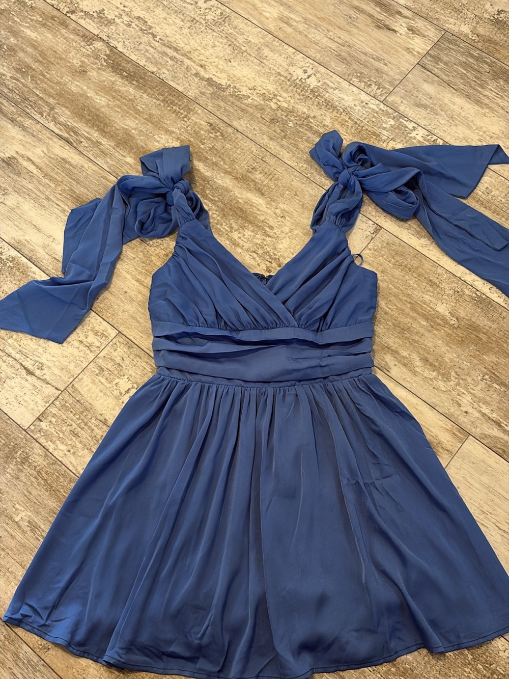 Altar'd State Slate Blue Tie-Shoulder V-Neck Mini Dress